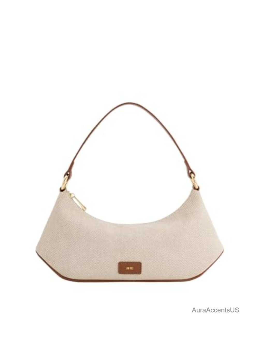 Vegan Leather Hobo Shoulder Bag Brown Canvas Detachable Strap Zipper